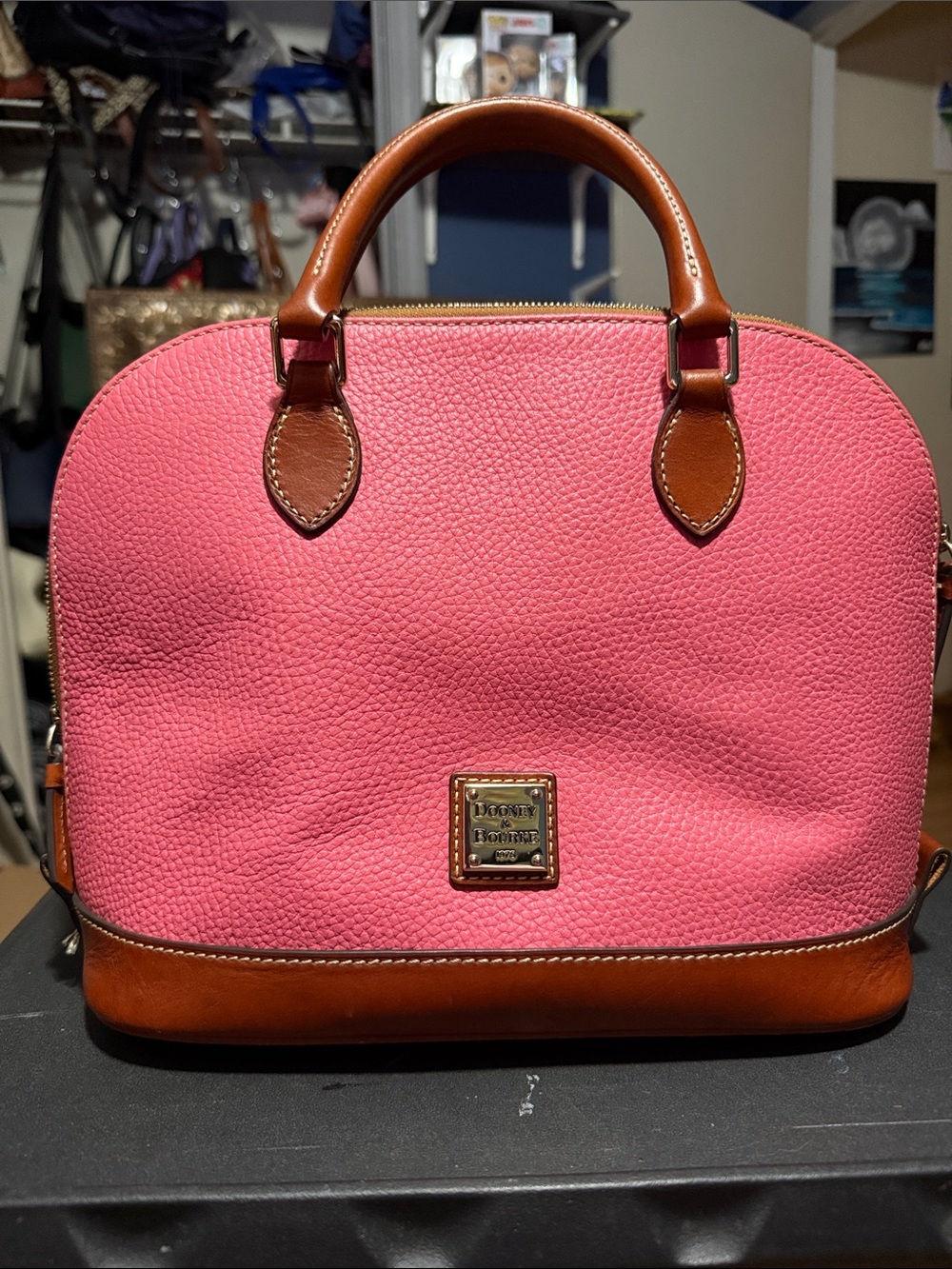 Dooney & Bourke Bubblegum Pink Leather Satchel with Tan Trim